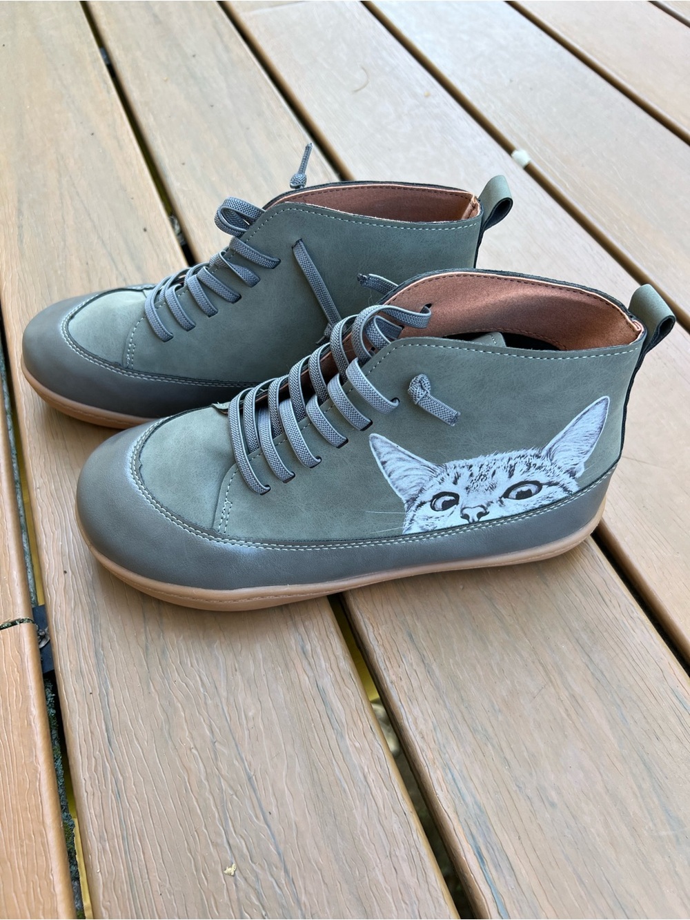 Cempar Women’s Ankle Boots Size 8.5 Tabby Cat Illustration On Side Panel Unique